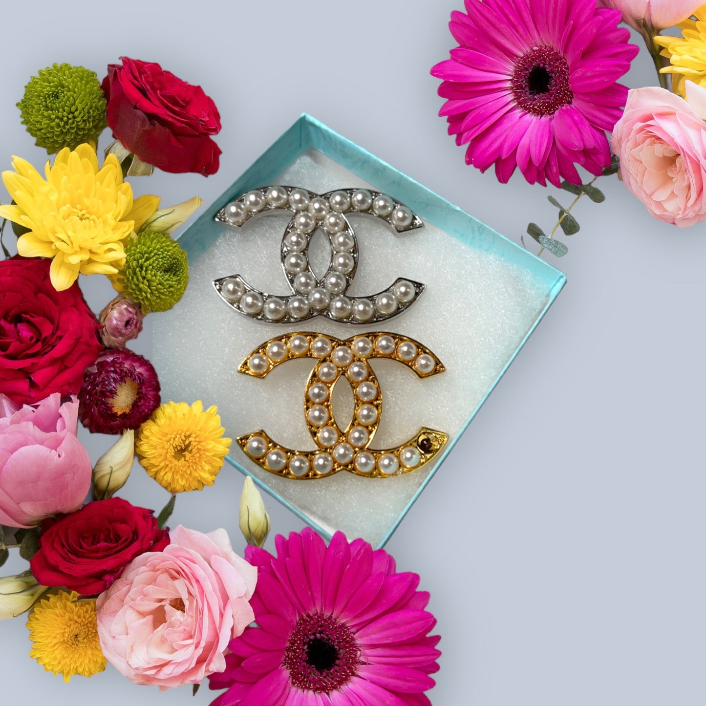 Pearl Double C Brooch